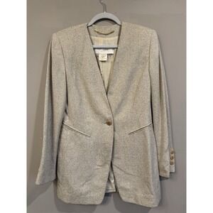 Escada Margatha Ley Beige Ivory Tweed Wool Silk Blend Blazer Luxury Size 38